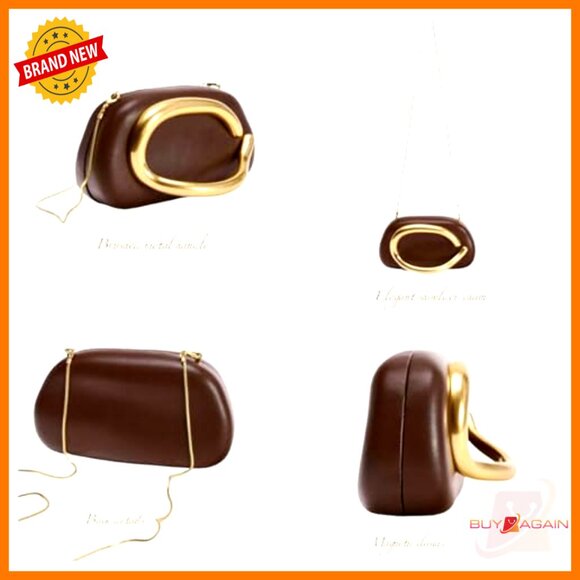 PU Leather Compact Handbag with Metal Handle for Commuting and Events